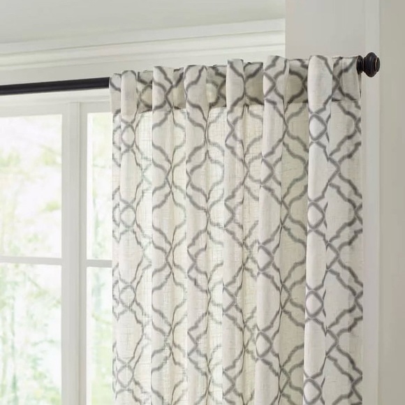 2 Curtain Panels, Allen + Roth 84-in Grey Lattice Trellis Light Filtering - Picture 2 of 7
